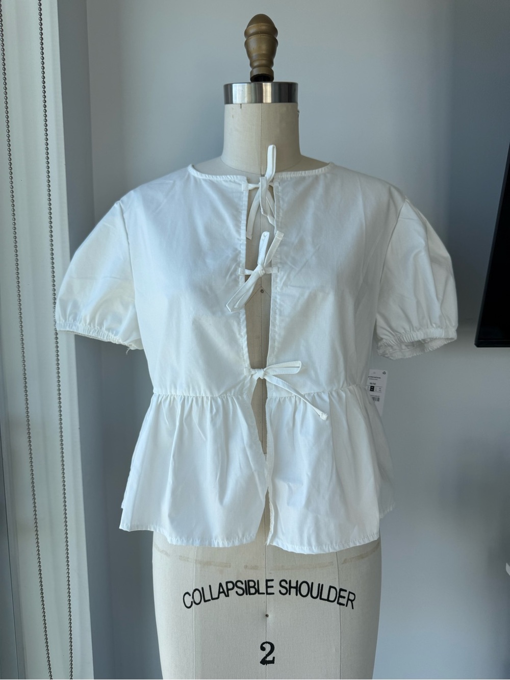 White Tie-Front Peplum Blouse